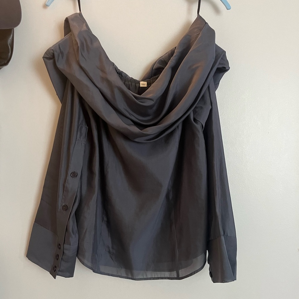 Gray Asymmetrical Buttoned Blouse